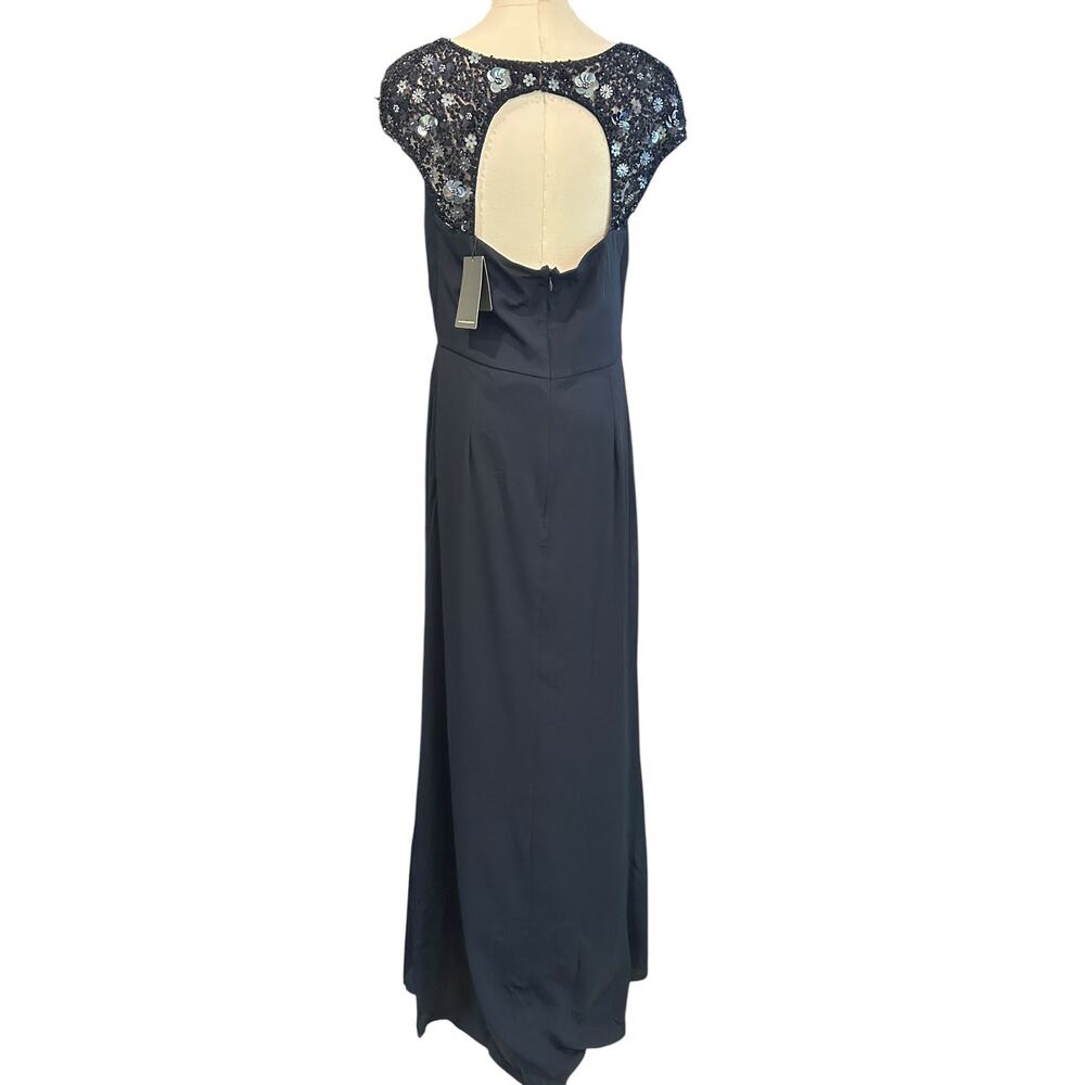 NWT Adrianna Papell Bead Yoke Chiffon Maxi Dress Mermaid Gown SZ 12 Formal Black - Picture 10 of 11